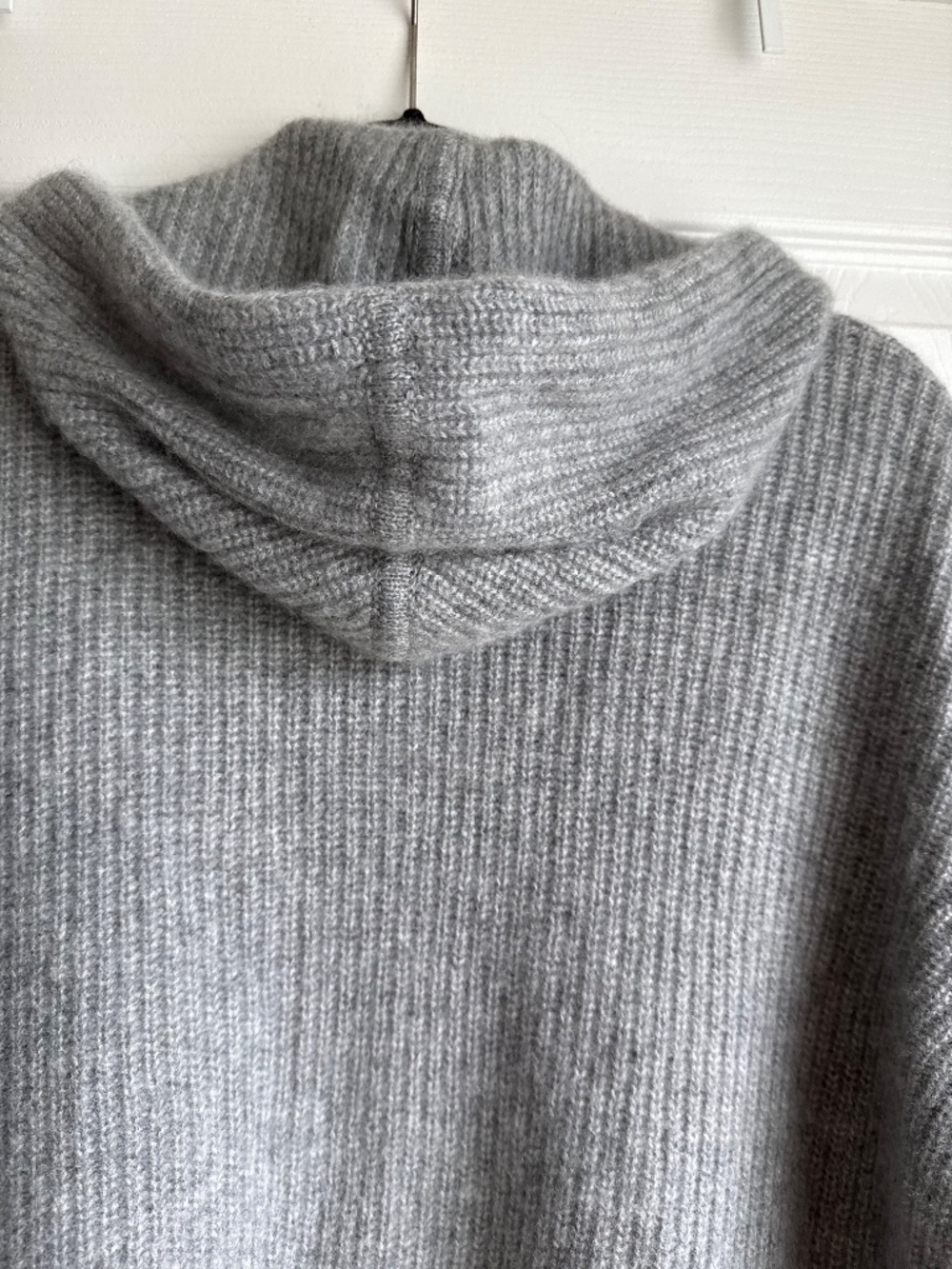 Quince 100% Mongolian Cashmere Ribbed Fisherman Pullover Hoodie Grey - Picture 3 of 13